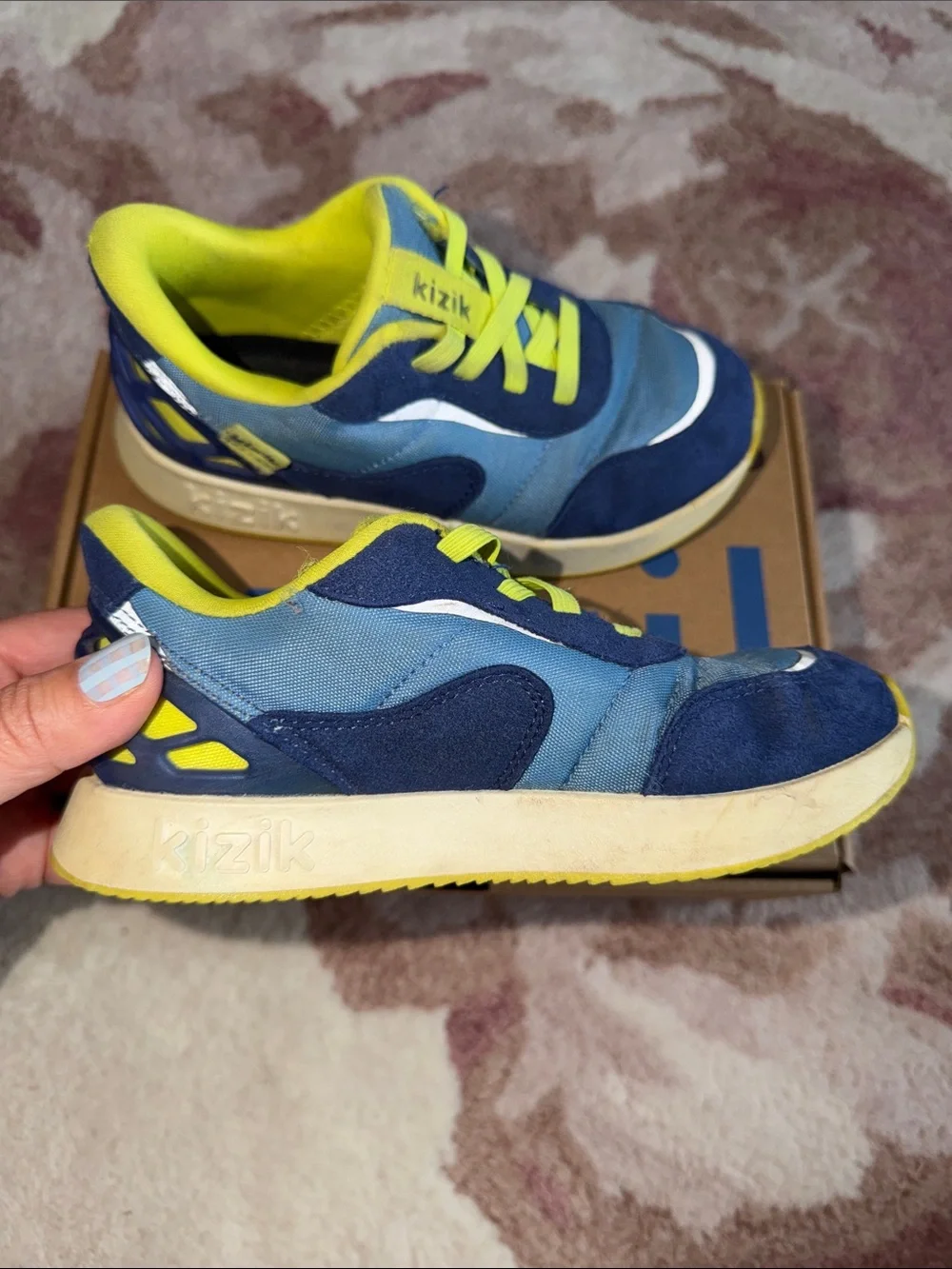 Kizik Kids Blue and Neon Yellow Athletic Play Sneakers